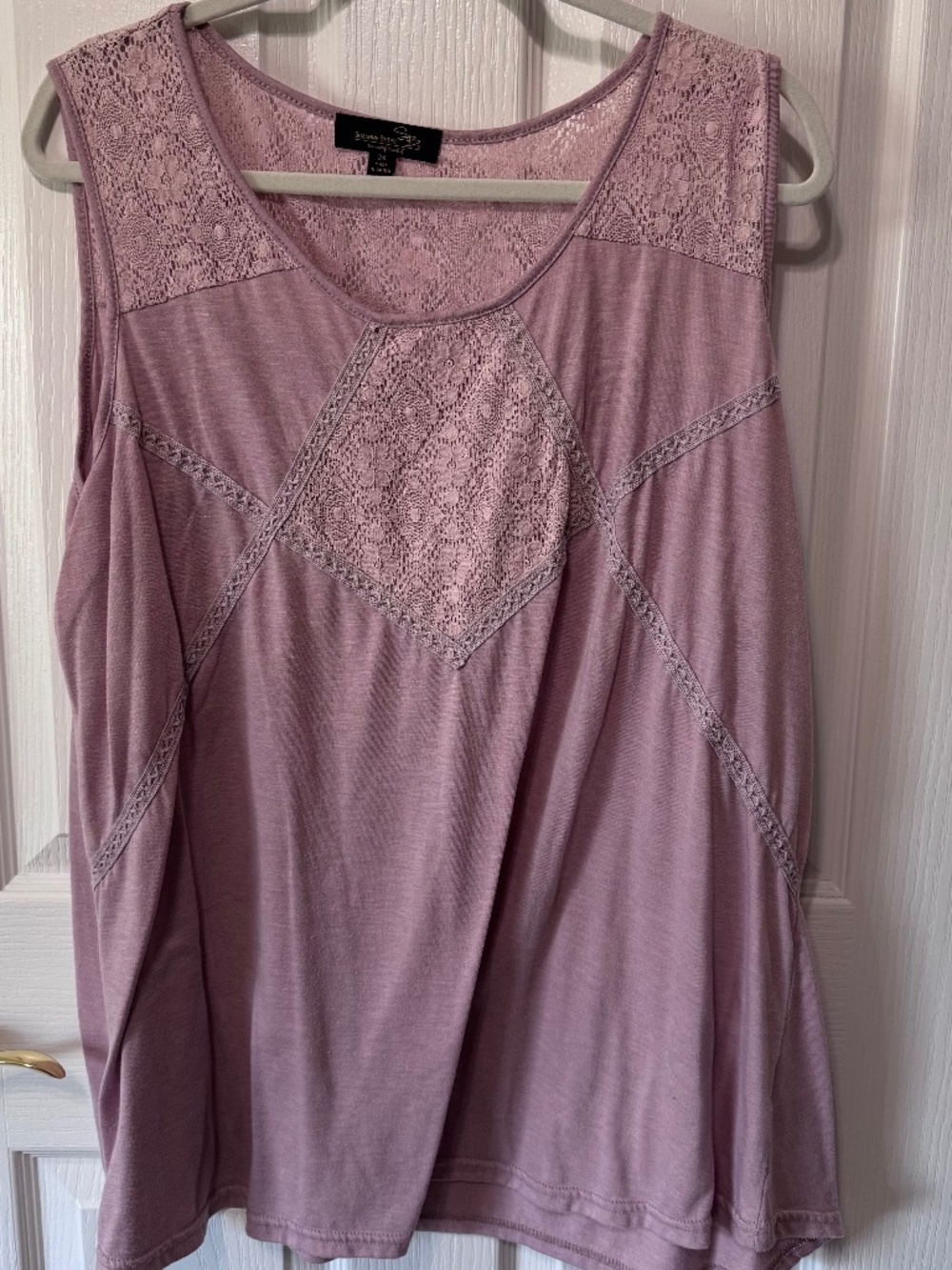 Suzanne Betro Lace and Jersey Tank Top, Dusty Lavender, Size 2X
